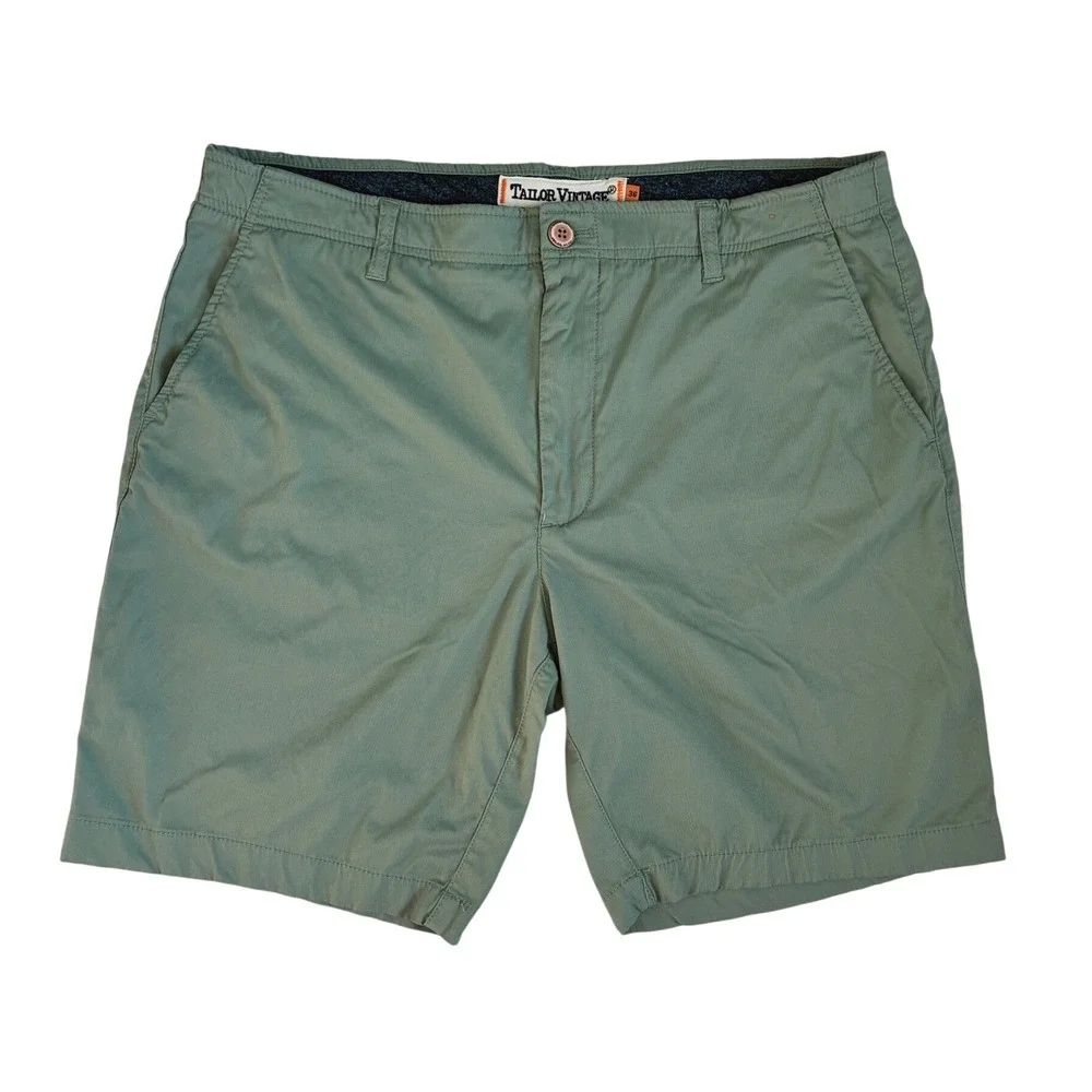 Tailor Vintage Greenwich Slim Fit Shorts Mens 36 Sage Green Comfort Stretch 8in